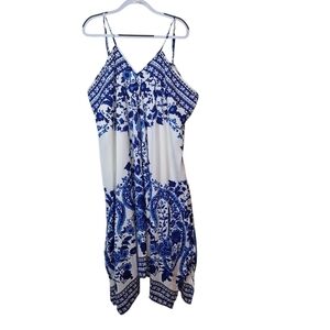 Cato Woman 26/28 Handkerchief Hem Dress Spaghetti Straps Asymmetrical Blue White